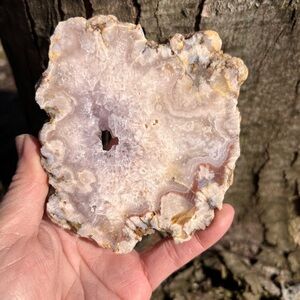 Pink (5) flower agate slab with stand | Crystal